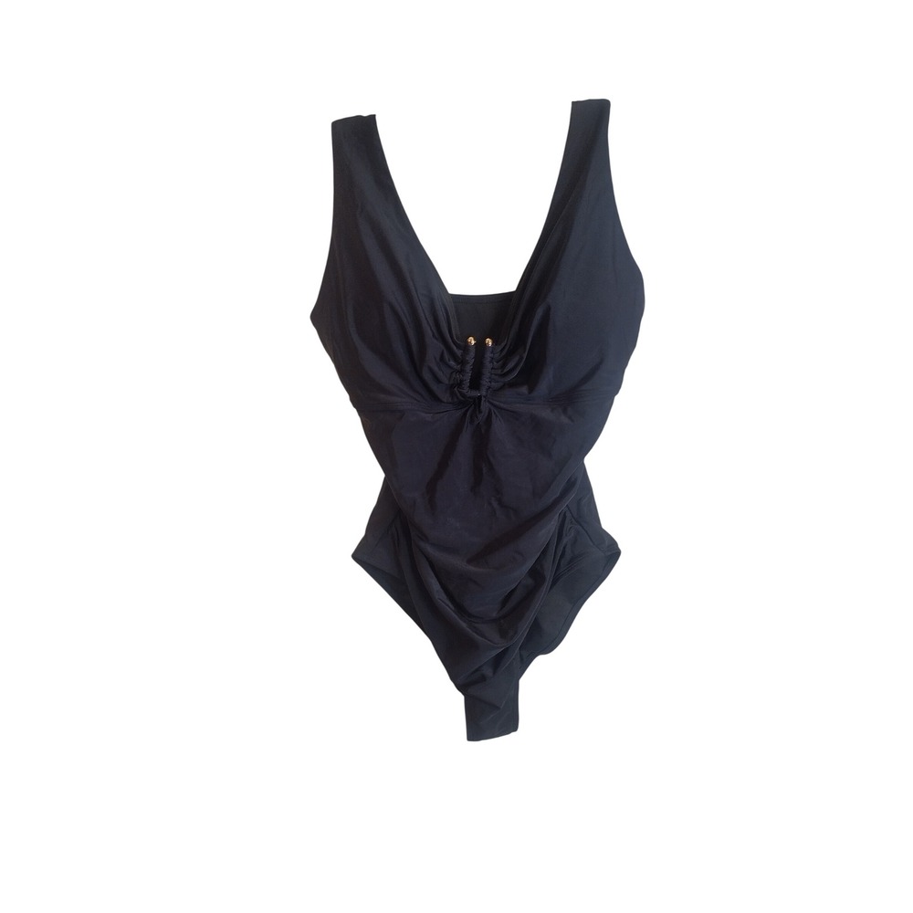 B2PRITY Womens One Piece Swimsuit Ruched V Neck Black Size XL Adjustable Straps